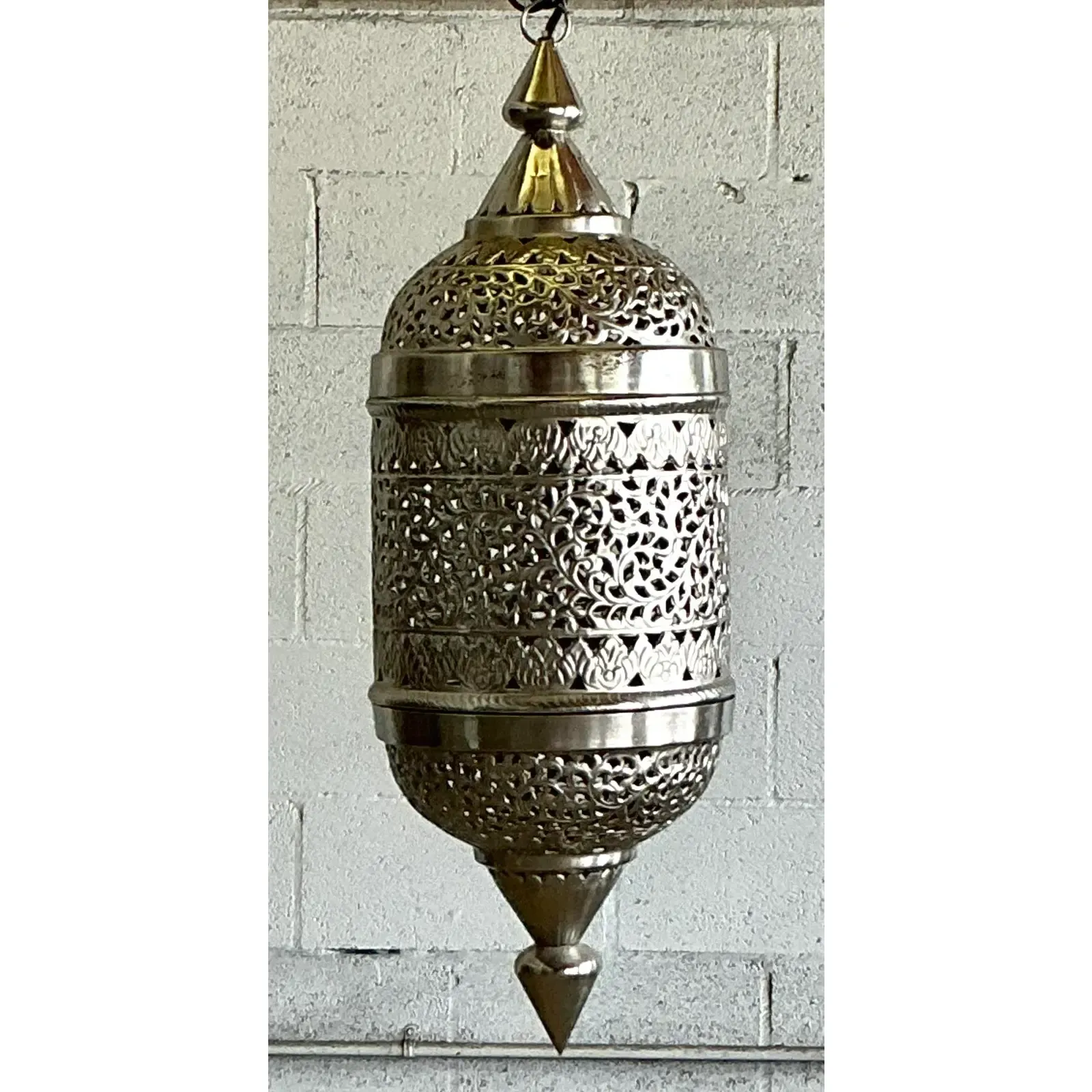 Vintage Boho Pierced Metal Moroccan Lantern — additional photo 3