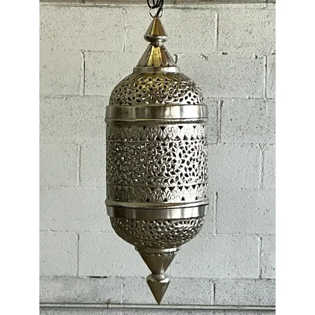 Vintage Boho Pierced Metal Moroccan Lantern — additional photo 4