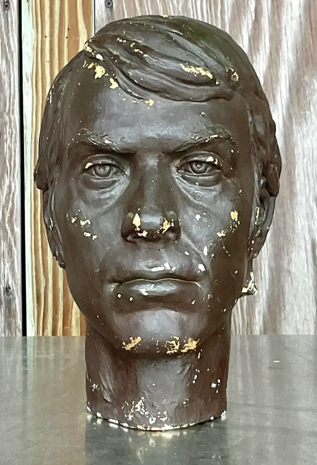 Vintage Boho Plaster Bust of Man - Plaster, 7.5W x 12.25H — additional photo 1