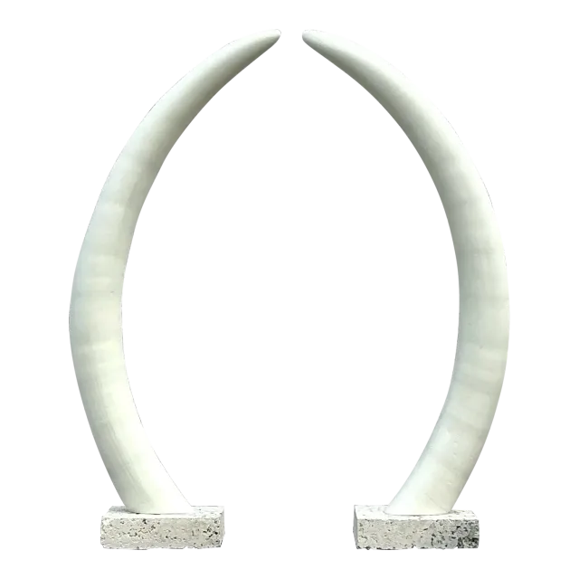 Vintage Boho Plaster Elephant Tusks on Coquina Plinth - a Pair — additional photo 1