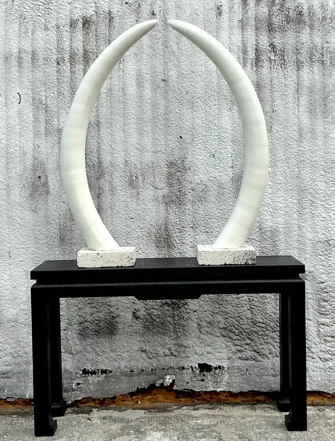 Vintage Boho Plaster Elephant Tusks on Coquina Plinth - a Pair — additional photo 2