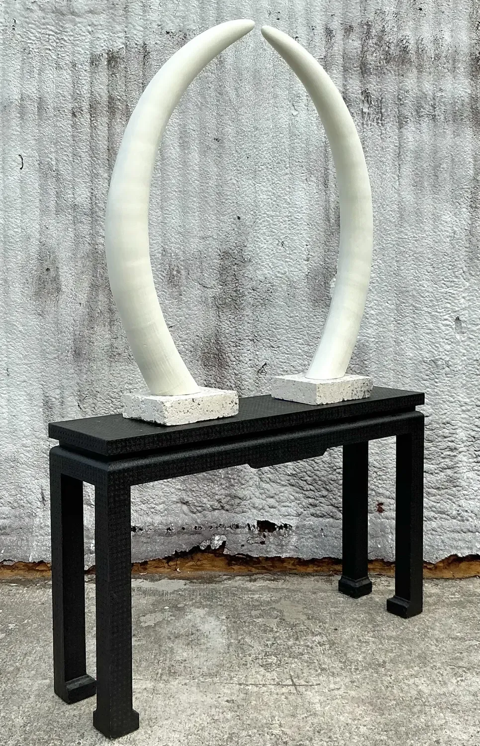 Vintage Boho Plaster Elephant Tusks on Coquina Plinth - a Pair — additional photo 4