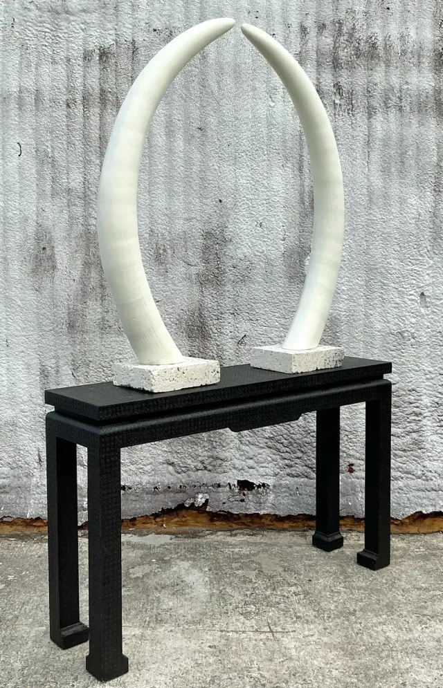 Vintage Boho Plaster Elephant Tusks on Coquina Plinth - a Pair — additional photo 4
