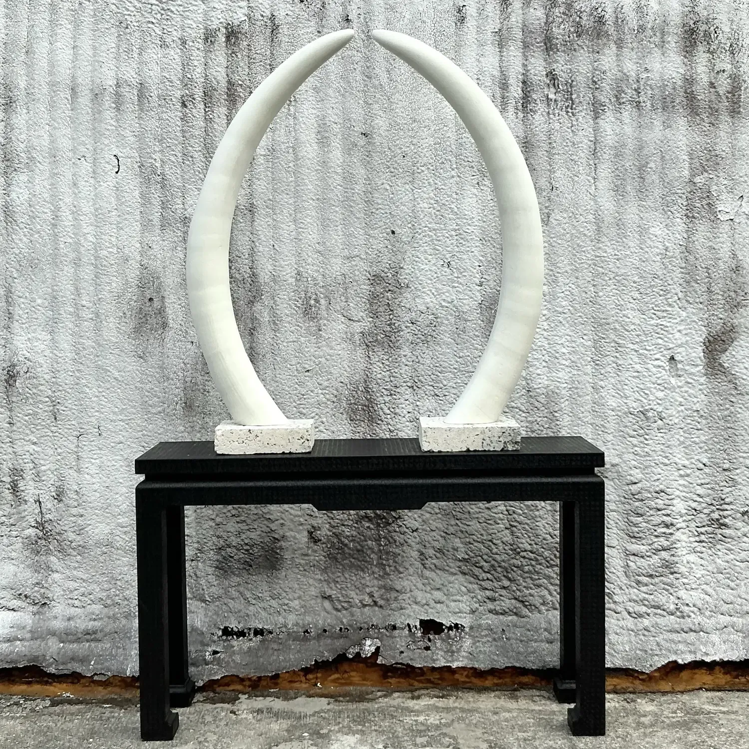 Vintage Boho Plaster Elephant Tusks on Coquina Plinth - a Pair — additional photo 5