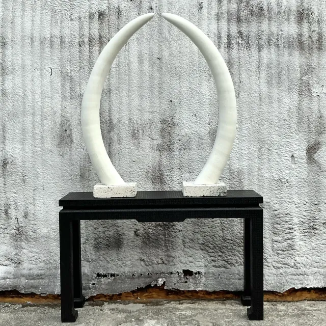 Vintage Boho Plaster Elephant Tusks on Coquina Plinth - a Pair — additional photo 5