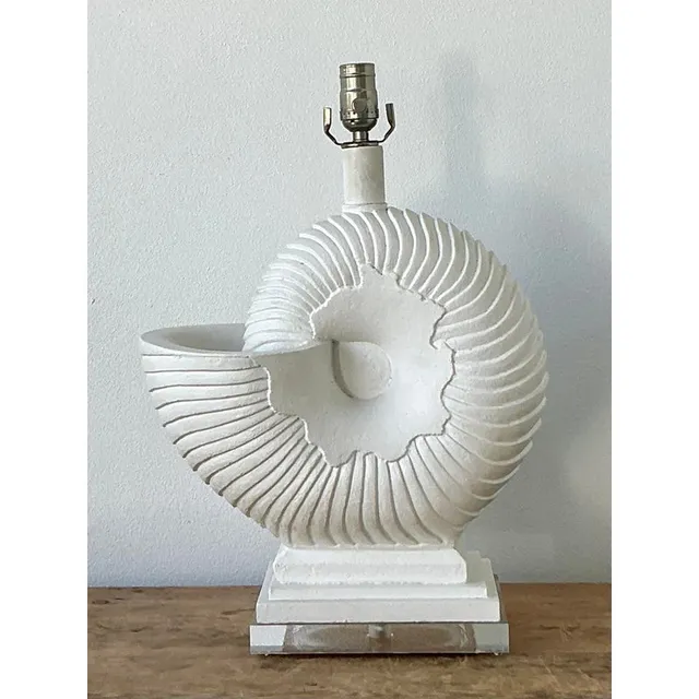 Vintage Boho Plaster Nautilus Shell Lamp — additional photo 1