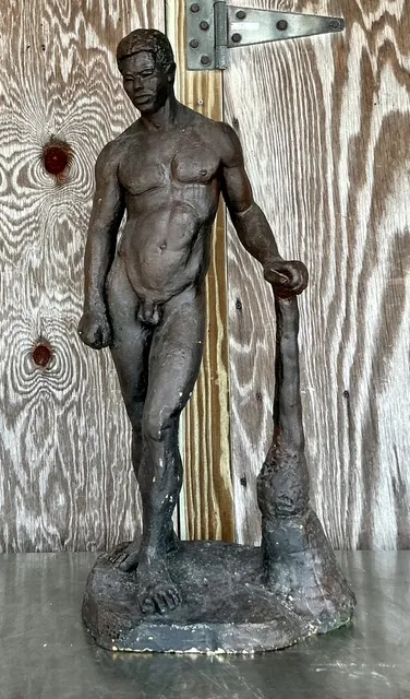 Vintage Boho Plaster Over Clay Sculpture Of Man 