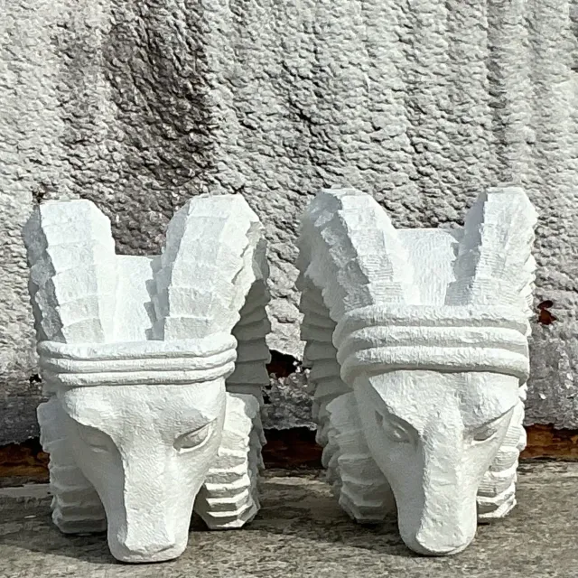 Vintage Boho Plaster Rams Heads - Set of 2 — additional photo 2