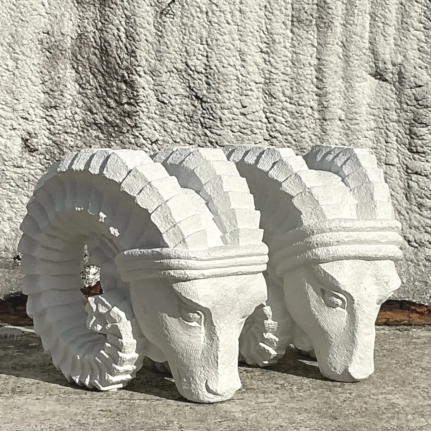 Vintage Boho Plaster Rams Heads - Set of 2 — additional photo 3