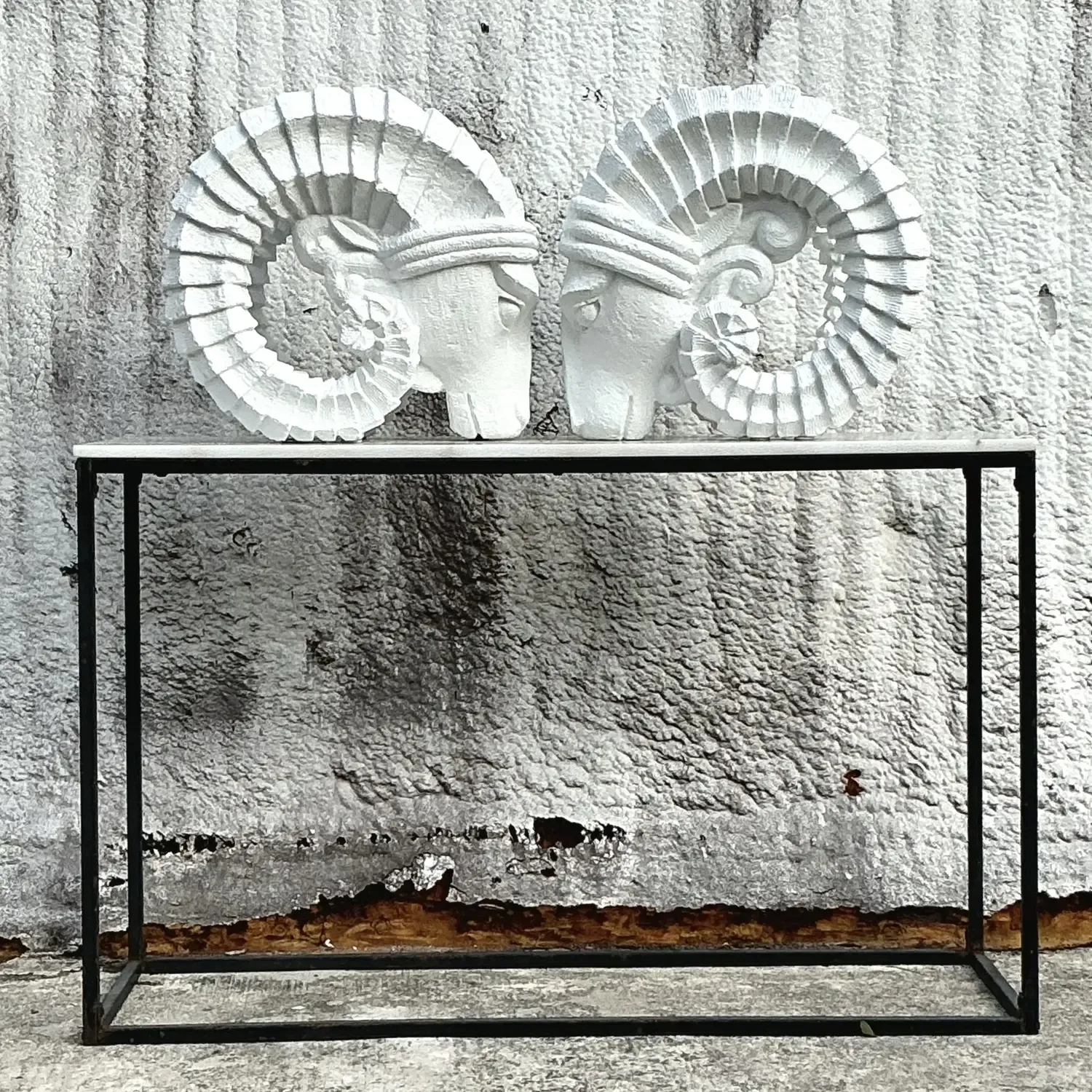 Vintage Boho Plaster Rams Heads - Set of 2 — additional photo 5