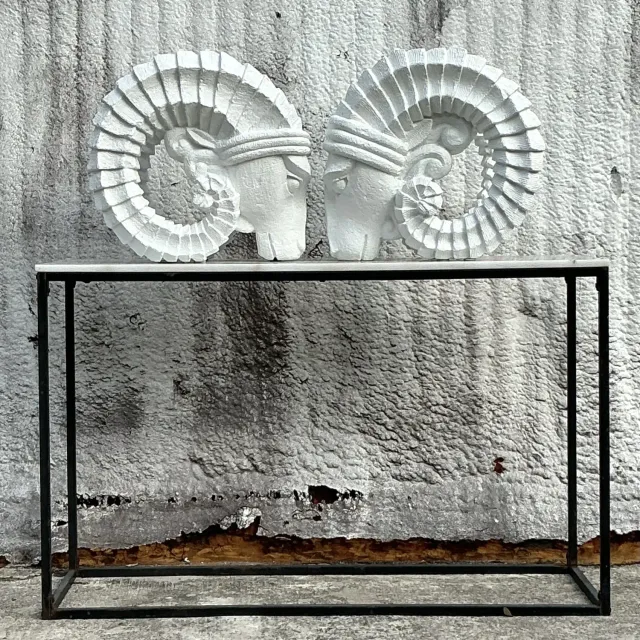 Vintage Boho Plaster Rams Heads - Set of 2 — additional photo 8