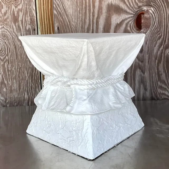 Vintage Boho Plaster Tie Low Stool After John Dickinson — additional photo 6