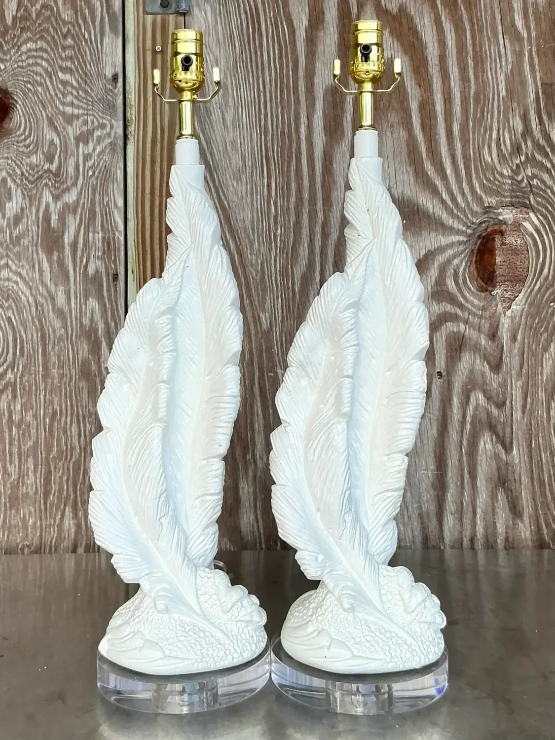 Vintage Boho Plaster Twisted Feather Lamps - a Pair — additional photo 2