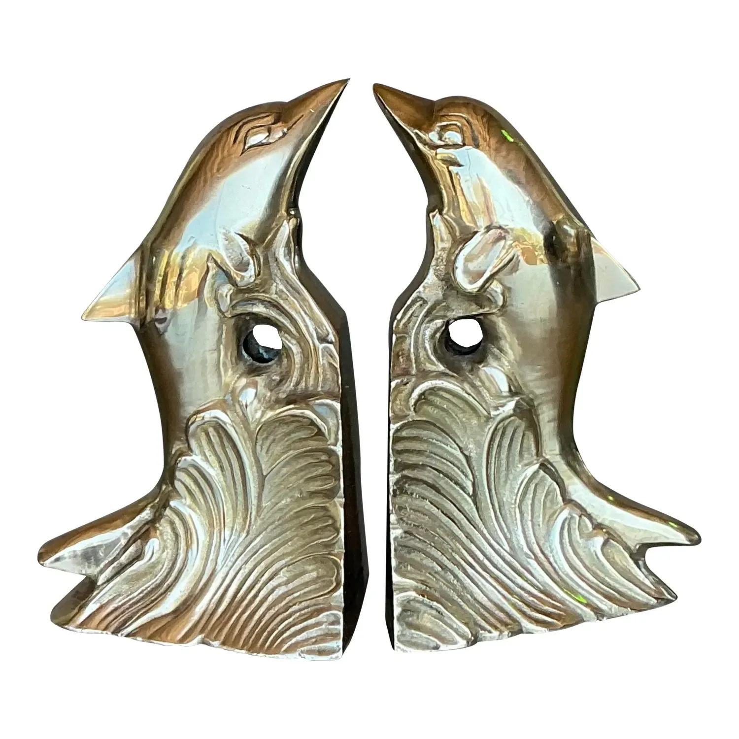 Vintage Boho Polished Brass Dolphin Bookends - A Pair — additional photo 1