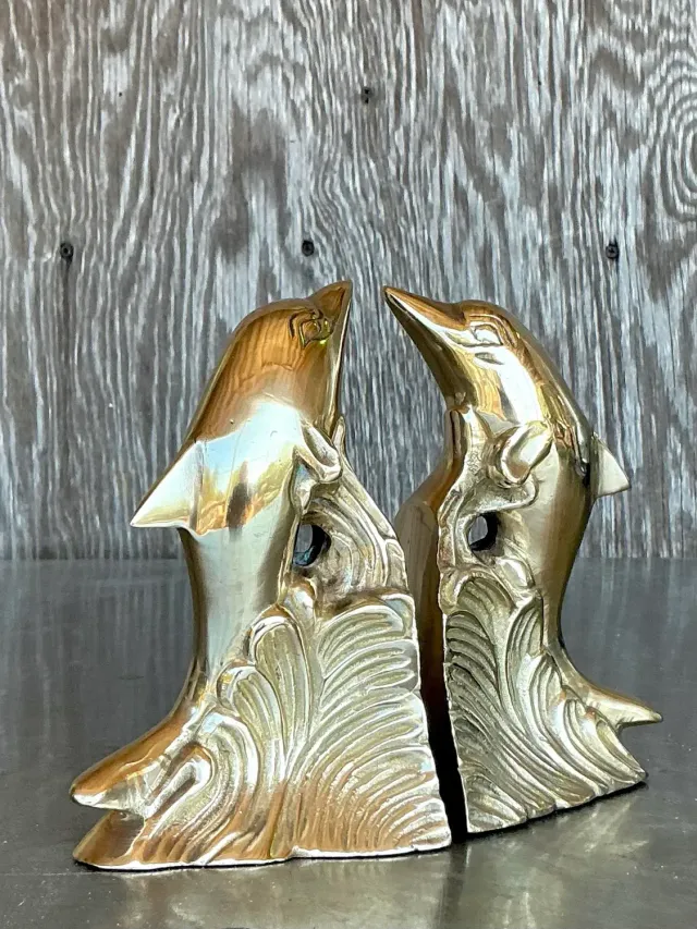 Vintage Boho Polished Brass Dolphin Bookends - A Pair — additional photo 6
