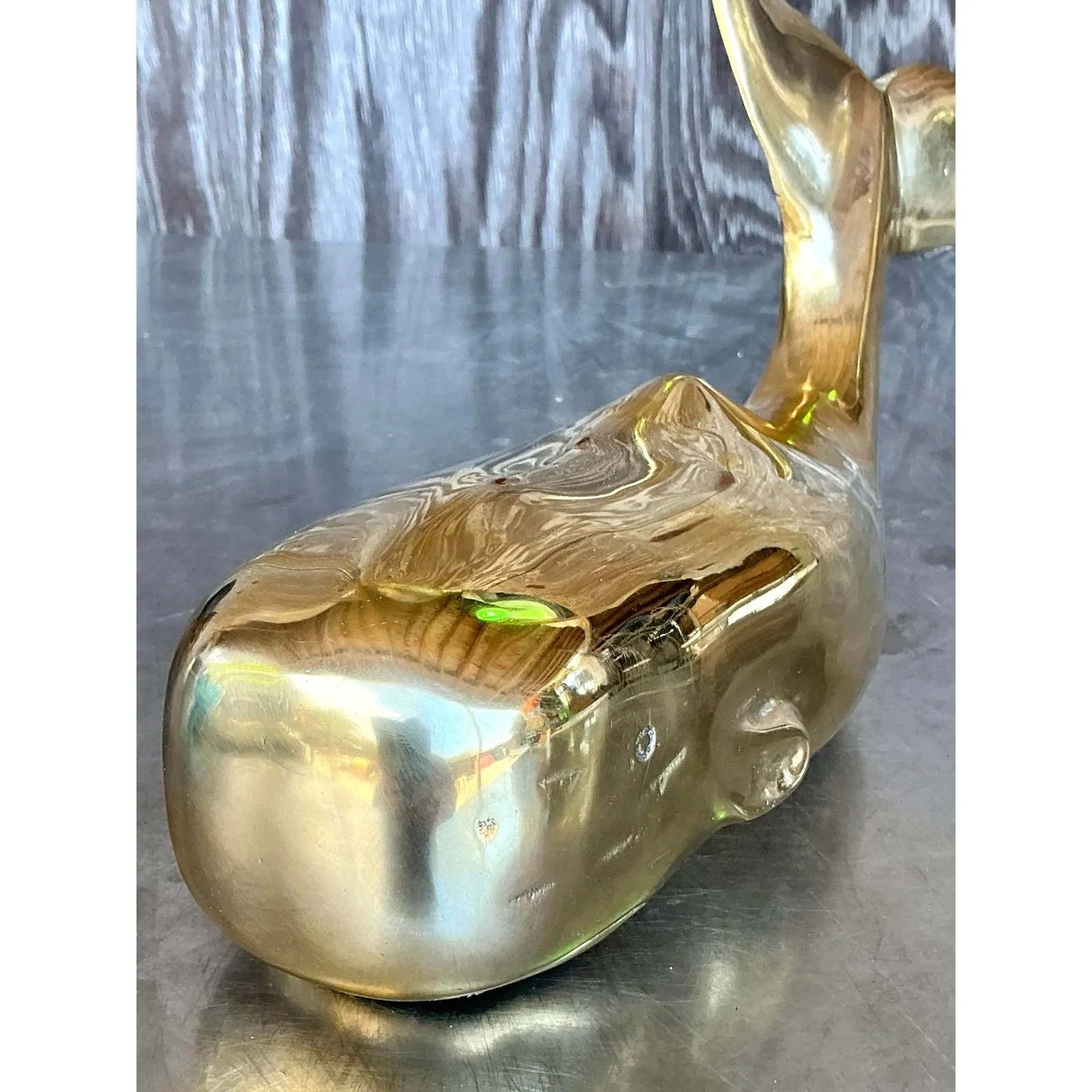 Vintage Boho Polished Brass Whale — additional photo 2