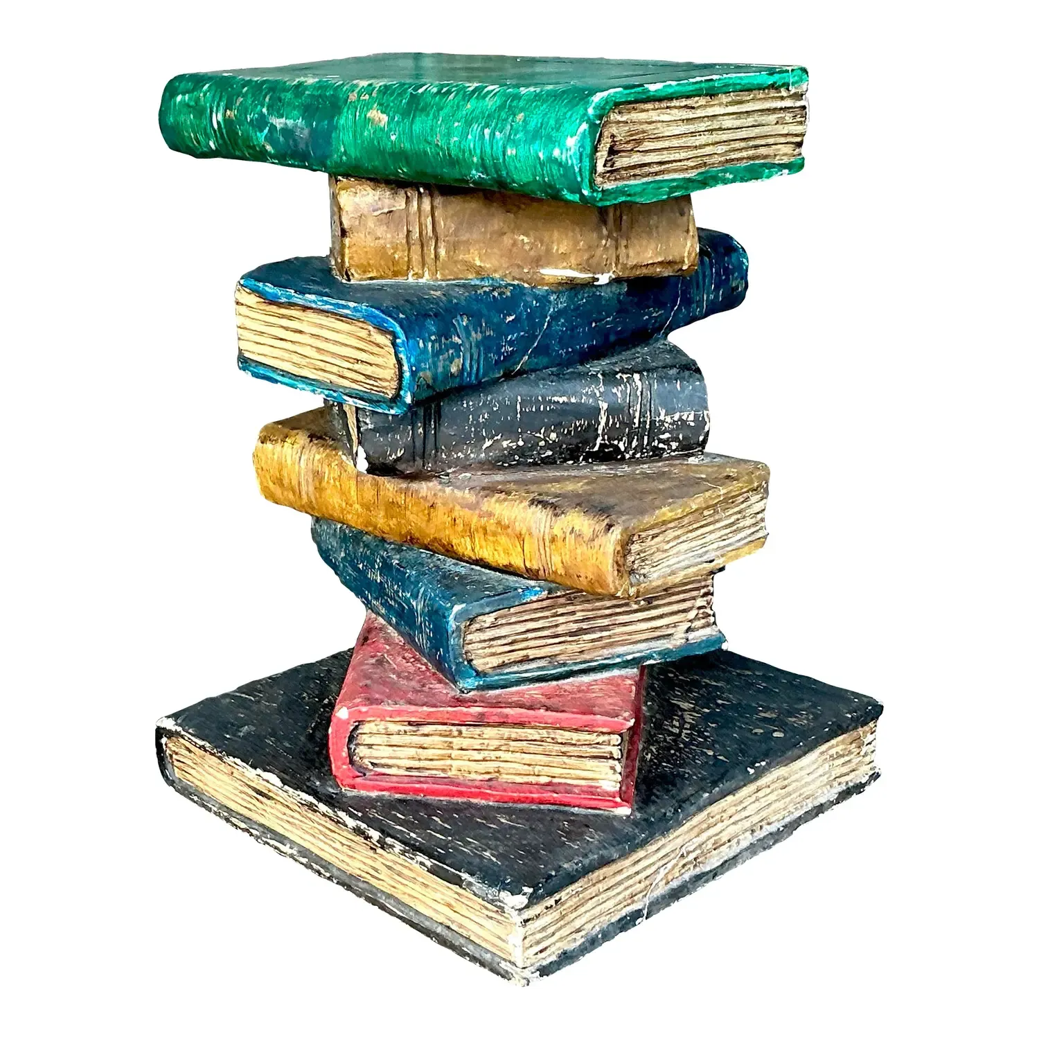 Vintage Boho Polychrome Plaster Stacked Books Side Table — additional photo 1