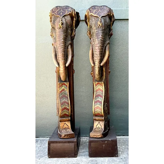 Vintage Boho Polychromed Elephant Statues - A Pair — additional photo 6