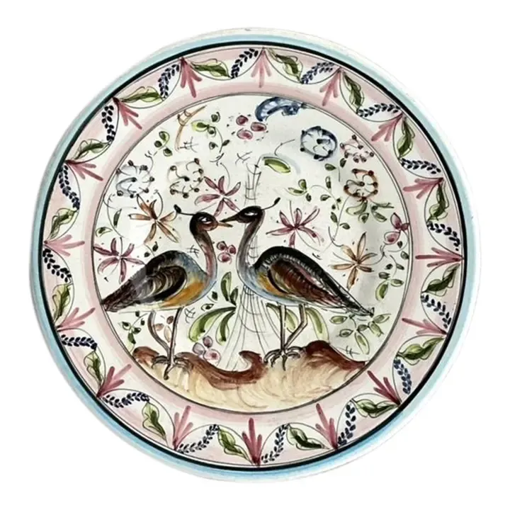 Vintage Boho Portuguese Hand Painted Plate With Quail — additional photo 1