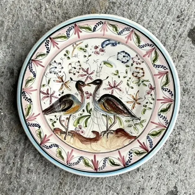 Vintage Boho Portuguese Hand Painted Plate With Quail — additional photo 2