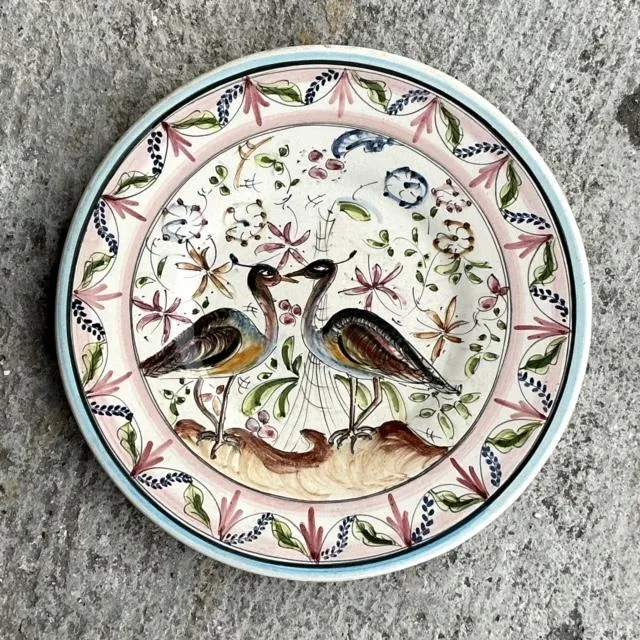 Vintage Boho Portuguese Hand Painted Plate With Quail — additional photo 3