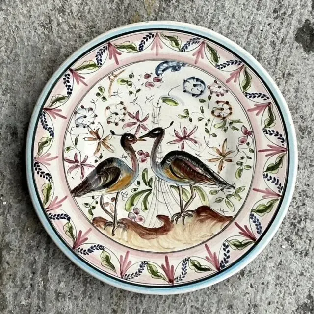 Vintage Boho Portuguese Hand Painted Plate With Quail — additional photo 6