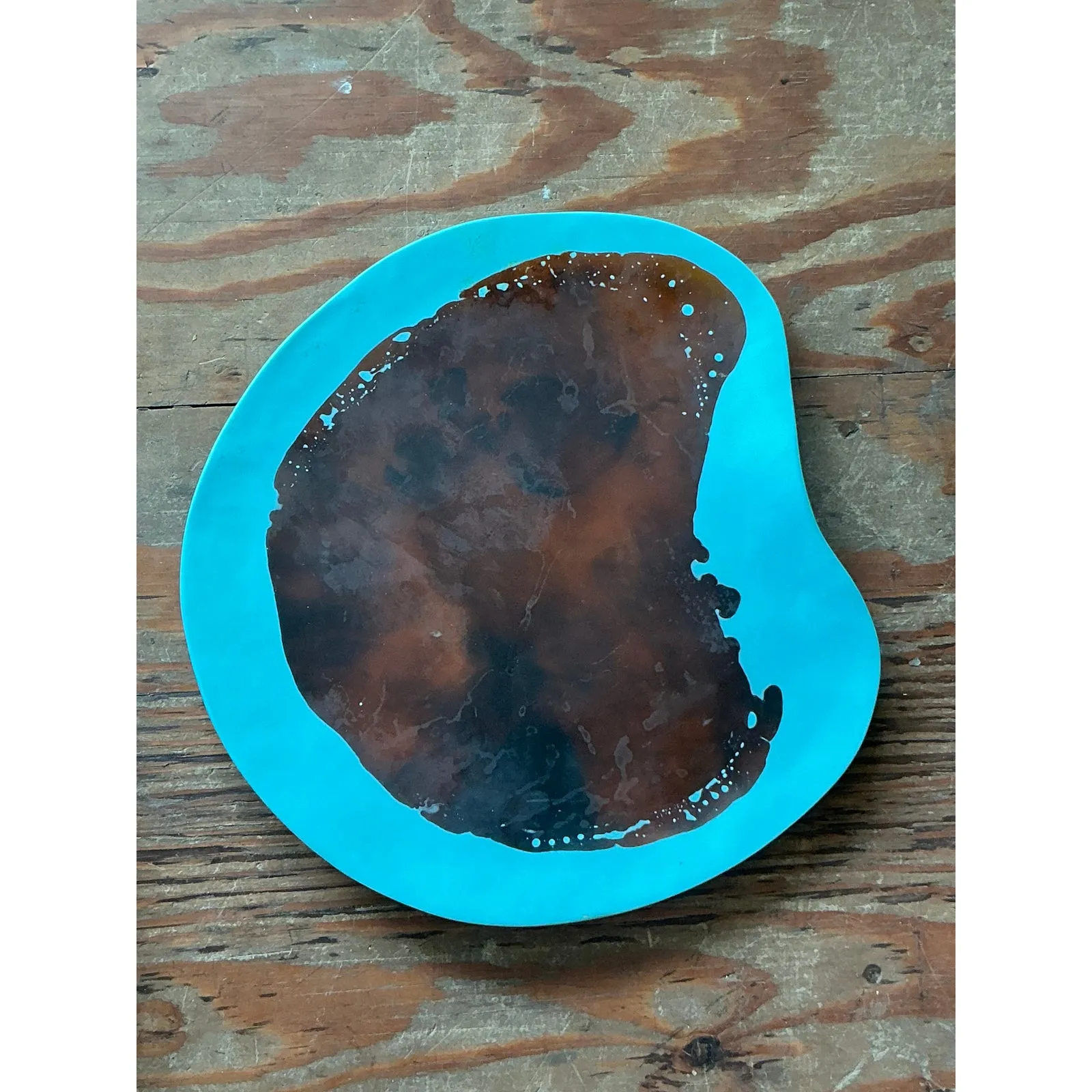 Vintage Boho Poured Resin Plate With Abstract Paint Detail — additional photo 1