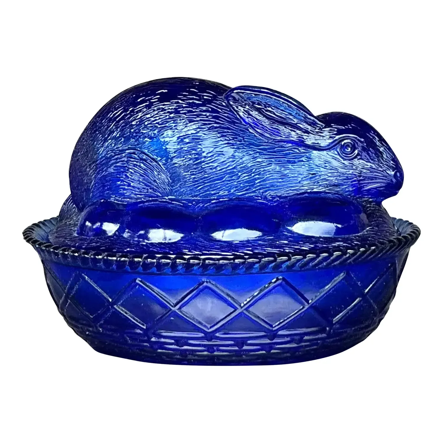 Vintage Boho Pressed Glass Rabbit Lidded Trinket Dish — additional photo 1