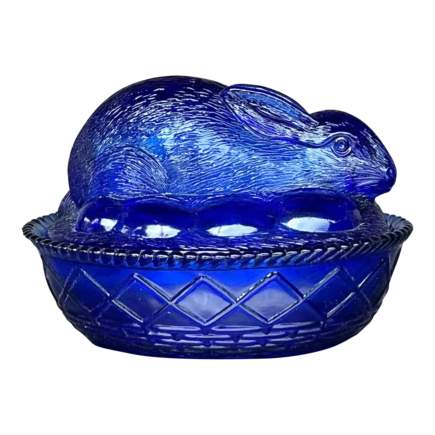 Vintage Boho Pressed Glass Rabbit Lidded Trinket Dish — additional photo 2