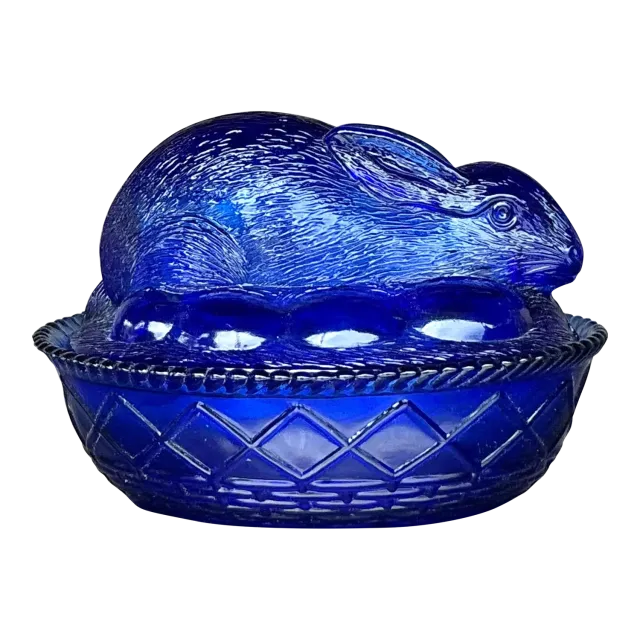 Vintage Boho Pressed Glass Rabbit Lidded Trinket Dish — additional photo 2