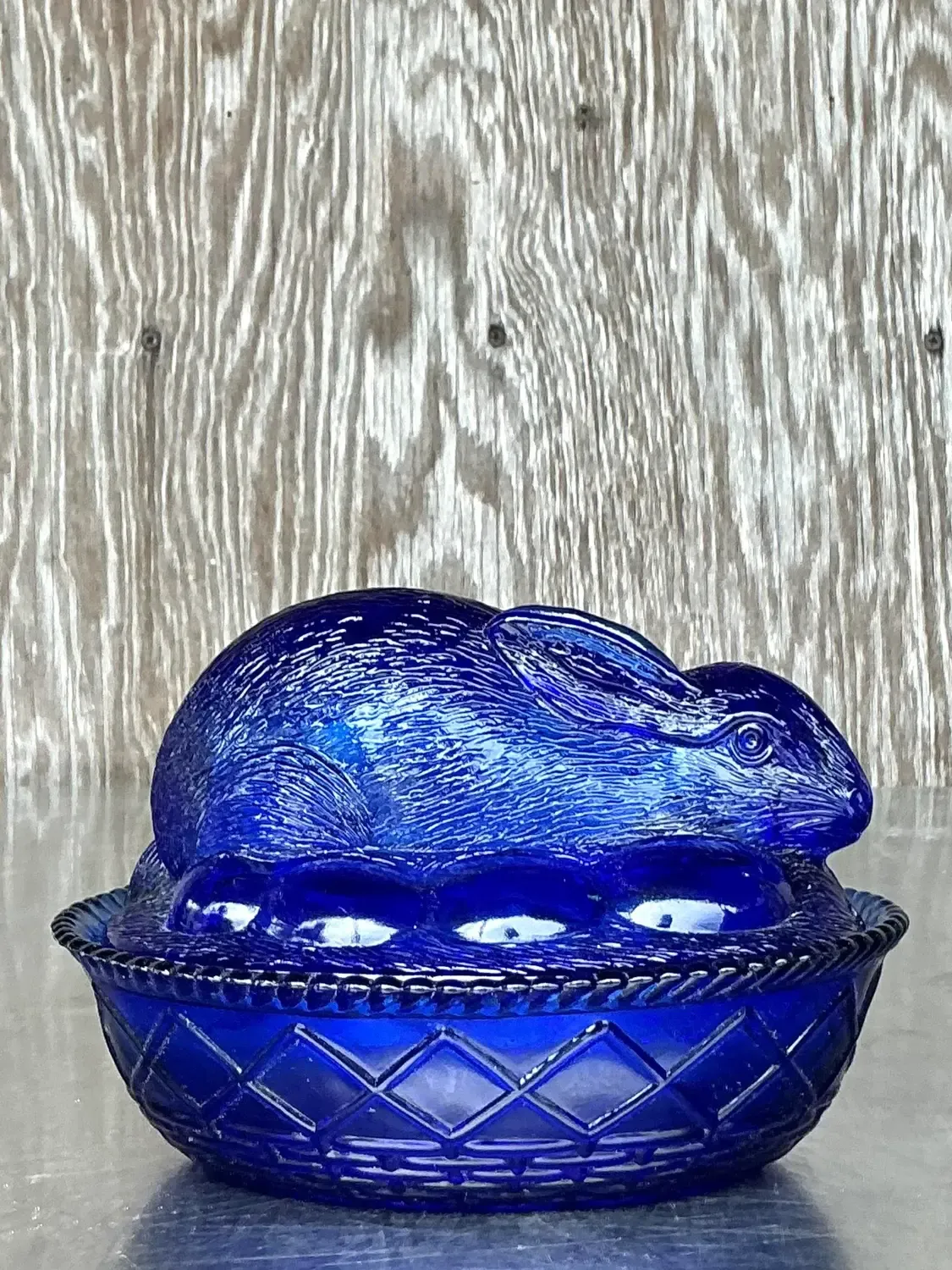 Vintage Boho Pressed Glass Rabbit Lidded Trinket Dish — additional photo 3