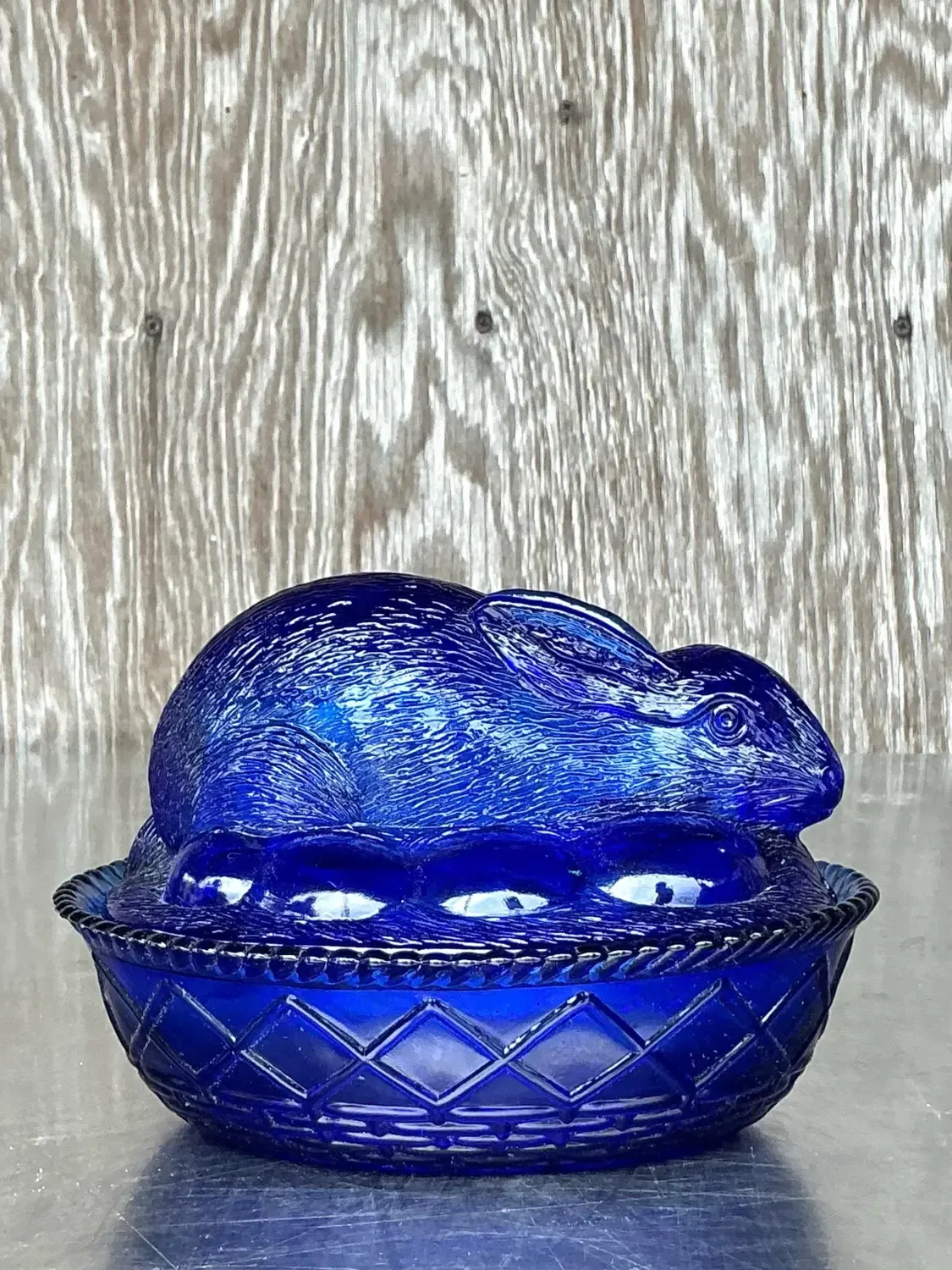 Vintage Boho Pressed Glass Rabbit Lidded Trinket Dish — additional photo 5