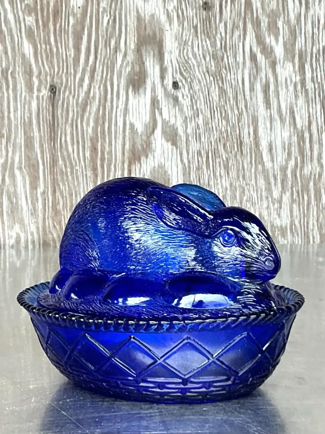 Vintage Boho Pressed Glass Rabbit Lidded Trinket Dish — additional photo 6