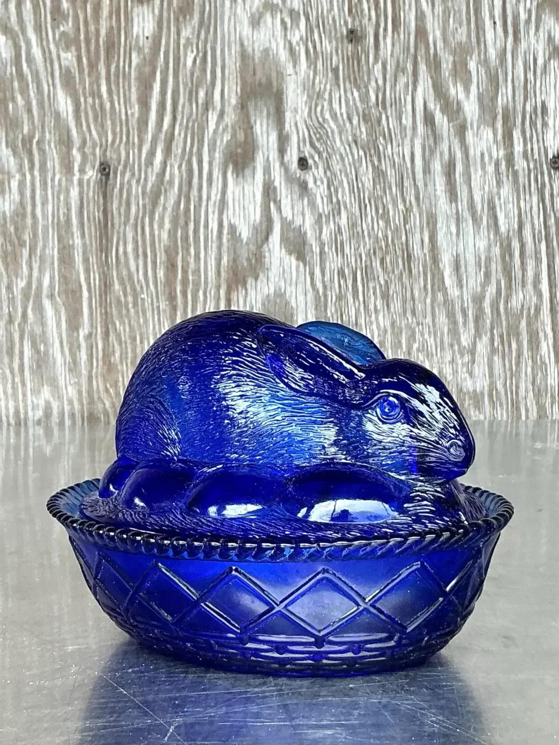 Vintage Boho Pressed Glass Rabbit Lidded Trinket Dish — additional photo 7