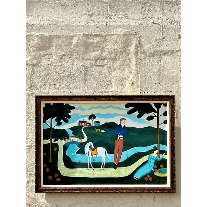 Vintage Boho Primitive Figurative Oil Painting — additional photo 1