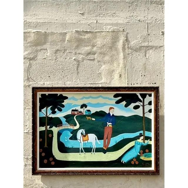 Vintage Boho Primitive Figurative Oil Painting — additional photo 1