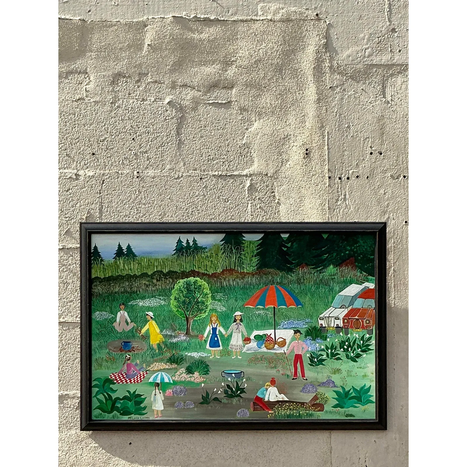 Vintage Boho Primitive Figurative Oil Painting - Oil Paint, 31.8W x 21.75H — additional photo 5