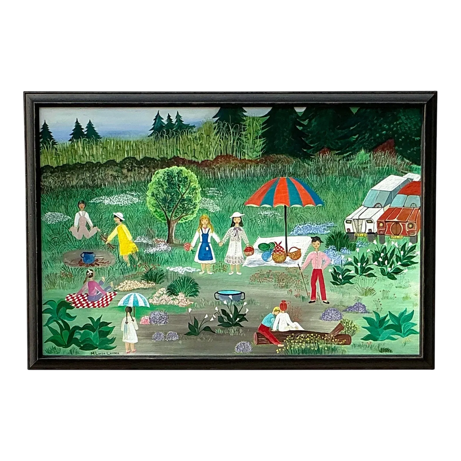 Vintage Boho Primitive Figurative Oil Painting - Oil Paint, 31.8W x 21.75H — additional photo 7