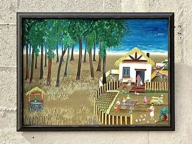 Vintage Boho Primitive Landscape Painting — additional photo 1
