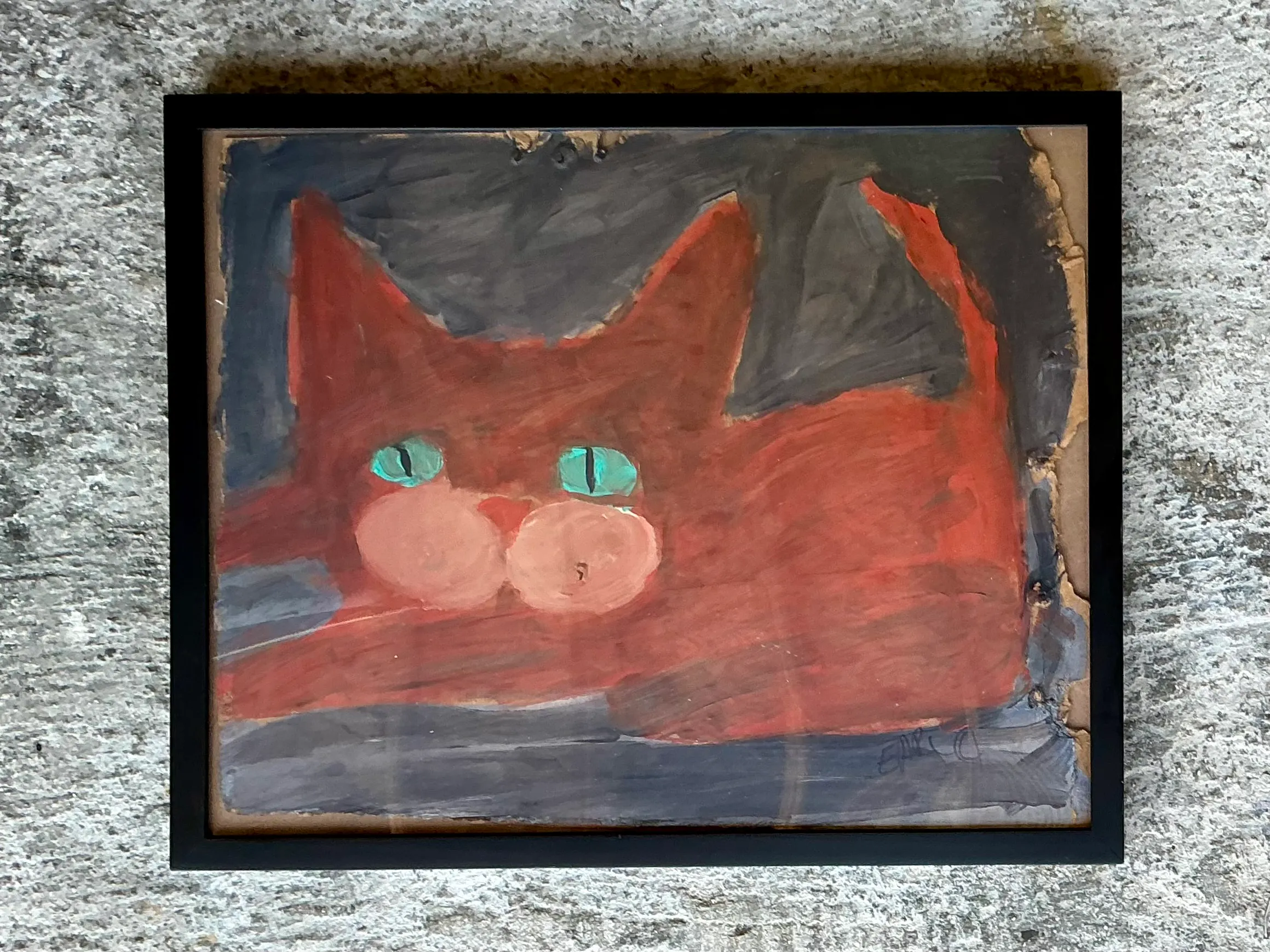 Vintage Boho Primitive Painting Of Cat — additional photo 1