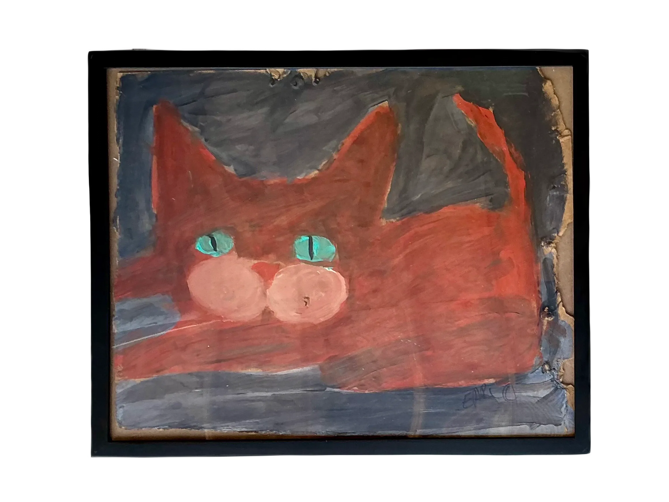 Vintage Boho Primitive Painting Of Cat — additional photo 2