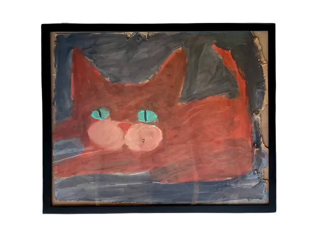 Vintage Boho Primitive Painting Of Cat — additional photo 2