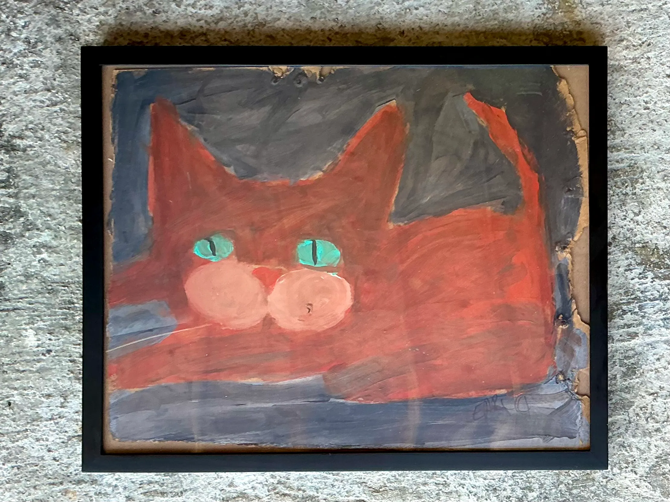 Vintage Boho Primitive Painting Of Cat — additional photo 3
