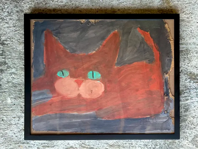 Vintage Boho Primitive Painting Of Cat — additional photo 3