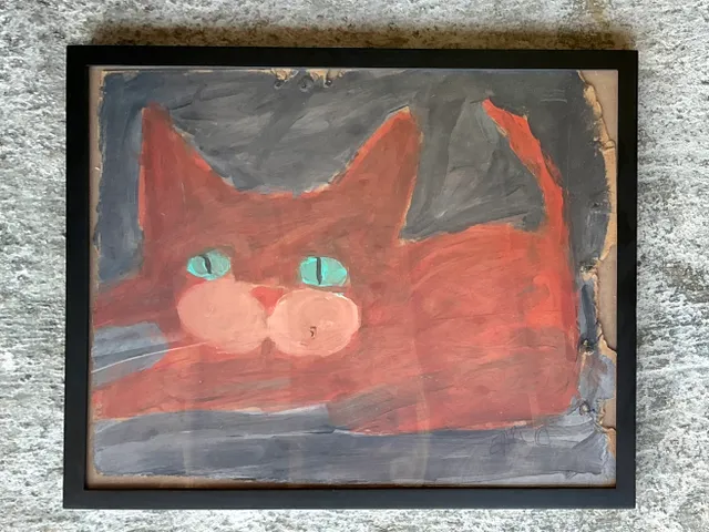 Vintage Boho Primitive Painting Of Cat — additional photo 4