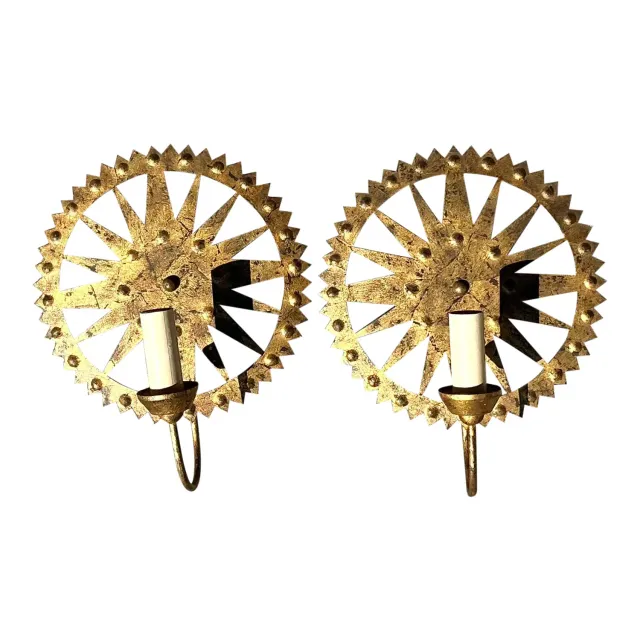 Vintage Boho Punch Cut Gilt Light Sconces - a Pair — additional photo 1