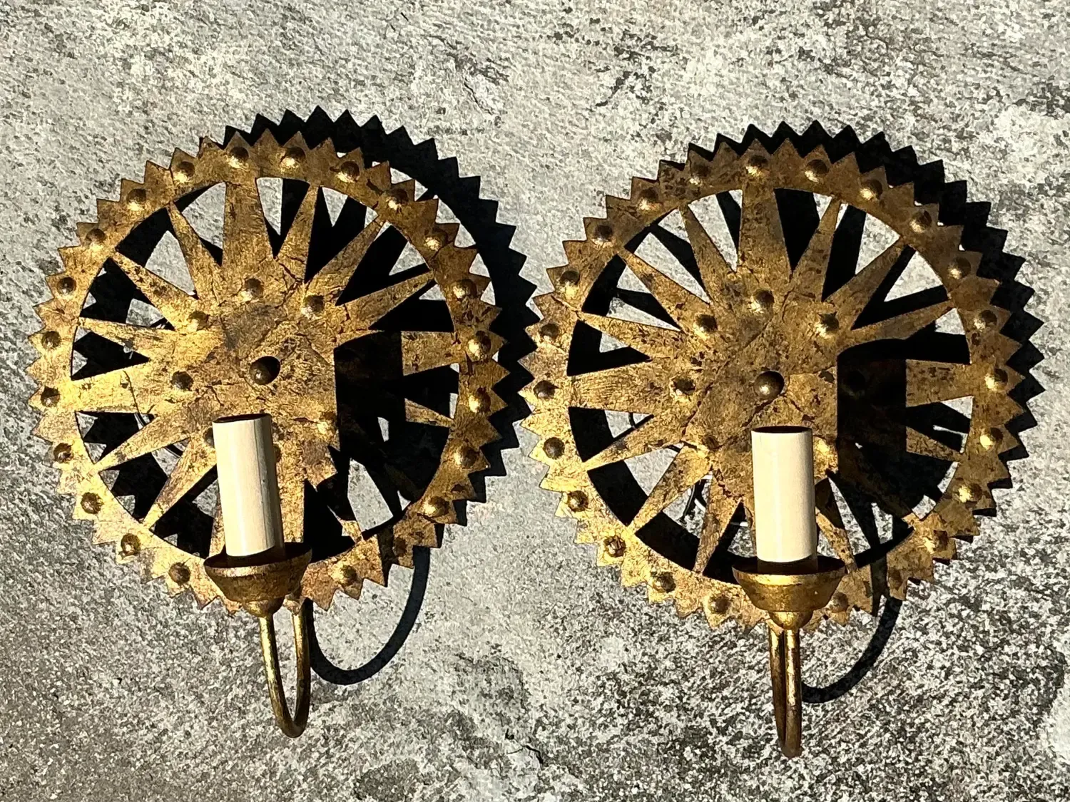 Vintage Boho Punch Cut Gilt Light Sconces - a Pair — additional photo 4