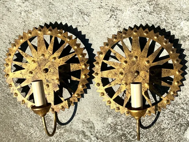Vintage Boho Punch Cut Gilt Light Sconces - a Pair — additional photo 7