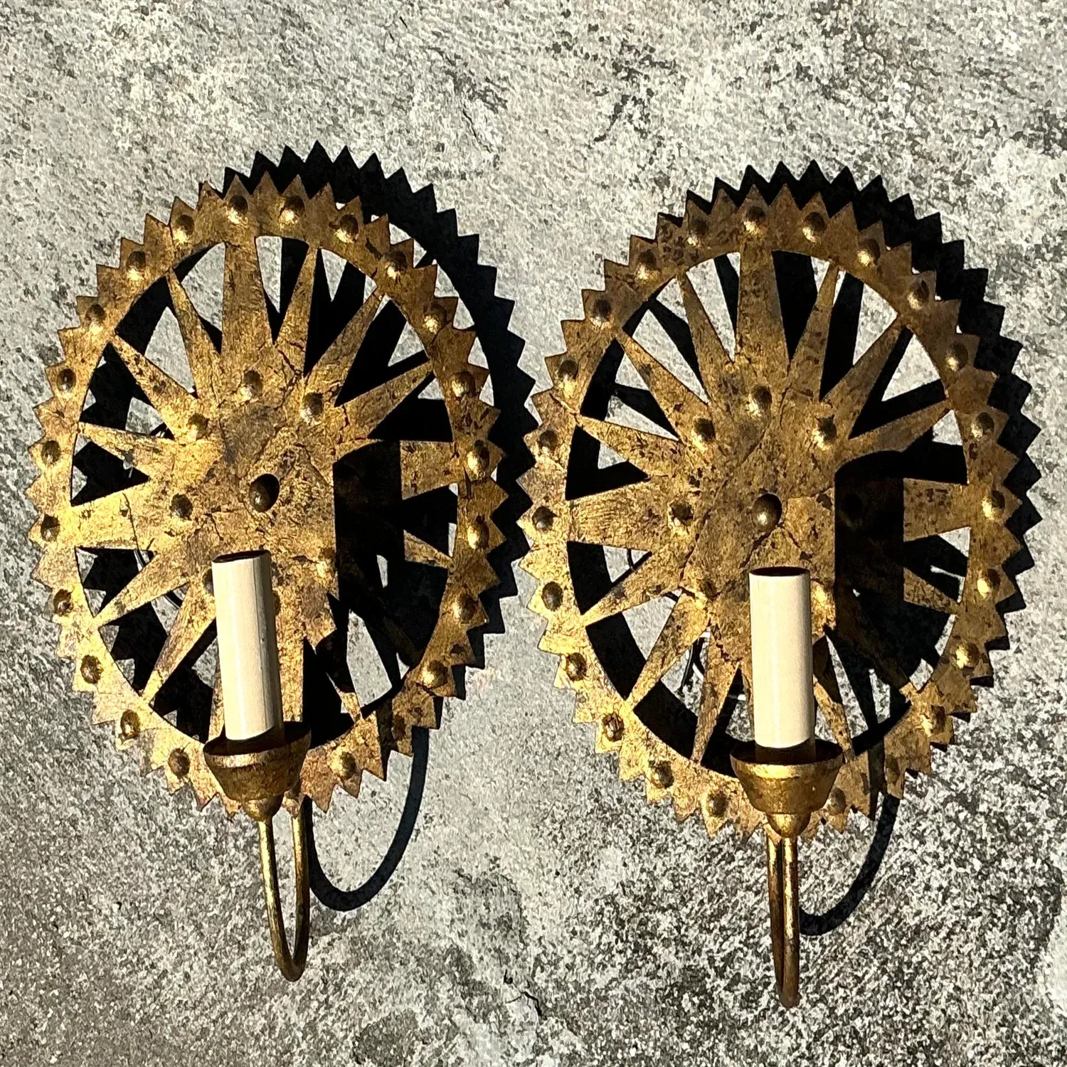 Vintage Boho Punch Cut Gilt Light Sconces - a Pair — additional photo 8