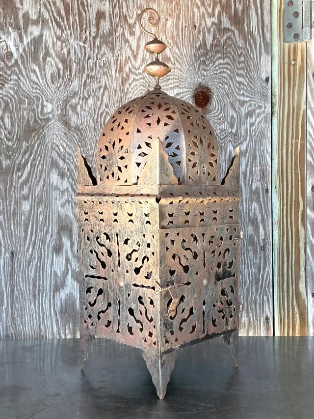 Vintage Boho Punch Cut Metal Lantern — additional photo 5